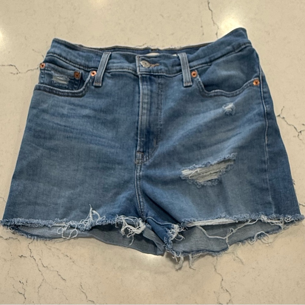 Levi Strauss & Co. High Rise Cut Off Denim Shorts Distressed Blue Size 29